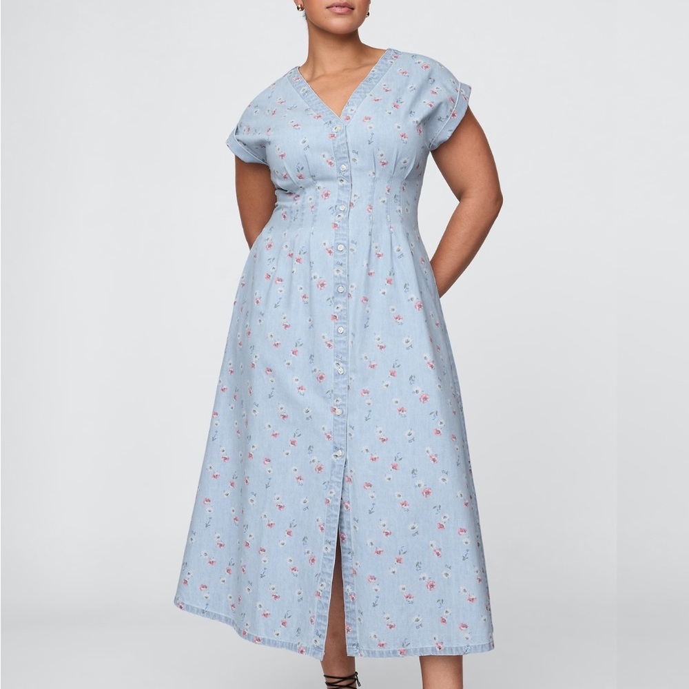 Gap pleated denim floral maxi